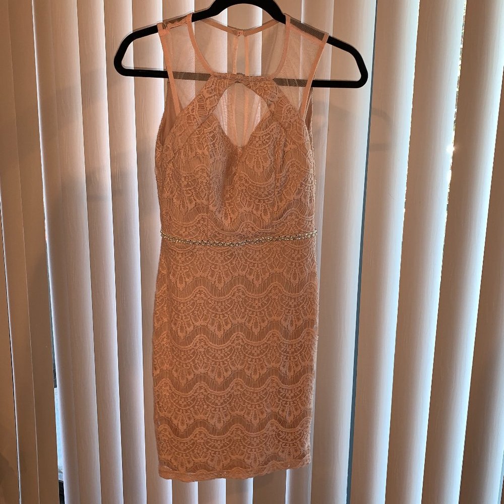 City Studio Pink Lace Dress with Pearl Belt Size 1